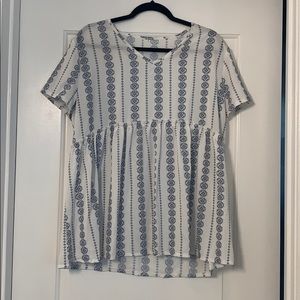 Blue and white babydoll top